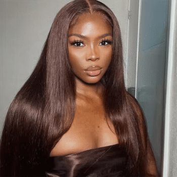 Straight Dark Brown 13×4 Pre-cut Hd Lace Frontal Wig Colored Lace Front Wigs For Women 180% Density