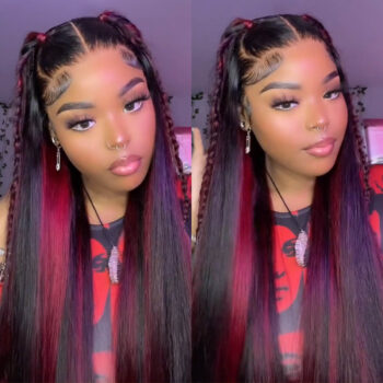 Burgundy Highlight Wig Straight Hair 6×5 13×4 HD Lace Frontal Wig 180% Density