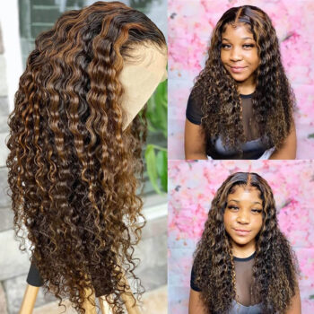 Highlight Deep Wave Wig 13×4 Hd Lace Frontal Wig Colored Human Hair Lace Wig 180% Density