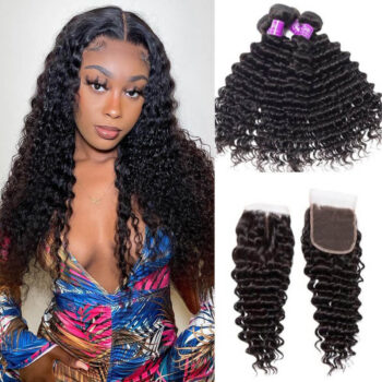 Brazilian Virgin Hair Deep Wave 4 Bundles With Closure Celie Hair Deep Curly Human Hair