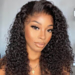 Pre-bleached Knots Curly Glueless Wigs 13×6 Clear Lace Wig Human Hair Pre Plucked 220% Density