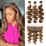 P4/27 Honey Blonde Highlight Body Wave 3 Bundles With Lace Frontal