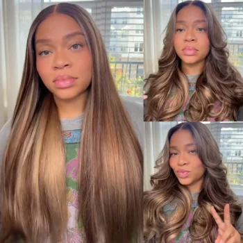6×5/9×6 Glueless Wig Snug Fit Ombre Honey Blonde Highlight Wig Straight & Body Wave Wear & Go Glueless