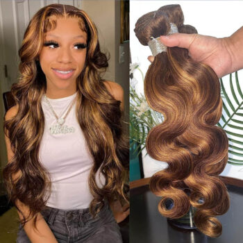 Honey Blonde Body Wave Human Hair Weave 3 Bundles Brazilian P4/27 Highlights