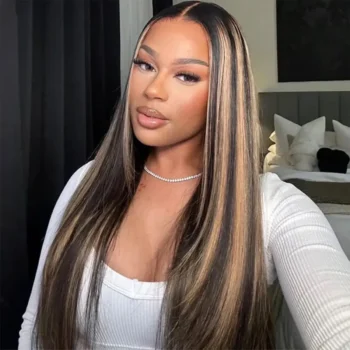 Honey Blonde Highlight Hair U Part Wig Human Hair Wigs 180% Density