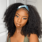 Kinky Curly Headband Wigs Human Hair Wigs 150% Density Virgin Hair Natural Black