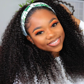 Kinky Curly Headband Wigs Human Hair Wigs 150% Density Virgin Hair Natural Black