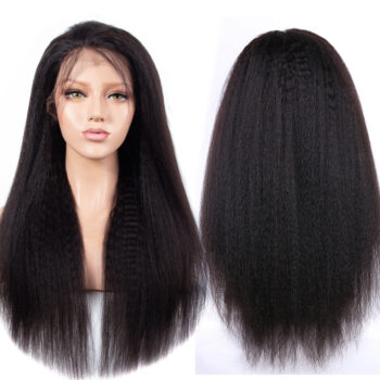 Kinky Straight 13×4 Lace Frontal Wig Brazilian Virgin Human Hair Wigs With Baby Hair 200% 250% Density