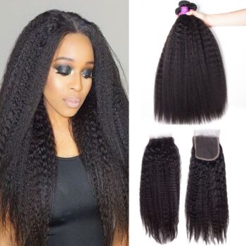 Brazilian Hair 3 Bundles With Closure Kinky Straight Human Hair Weave With Closure