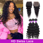 10A Brazilian Loose Deep Wave 3 Bundles With 5×5 HD Lace Closure