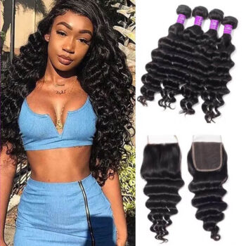 Loose Deep Wave Brazilian Virgin Hair 4 Bundles With Closure Celie Hair Human Hair Weave Bundles With Closure