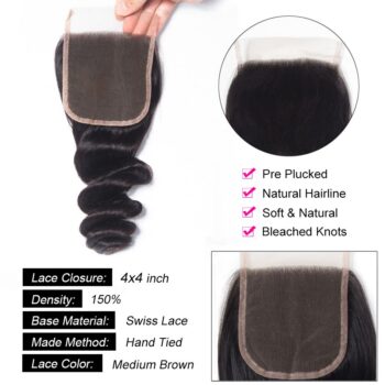 Perseushair Hair Brazilian Loose Wave 3 Bundles With Closure Spring Loose Curly Virgin Hair With Closure