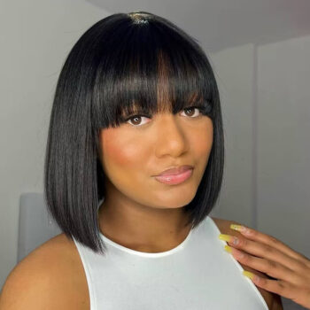 Straight & Yaki Straight Bob Wig With Fringe Bangs Wear Go Glueless Wig 180% Density Realistic Scalp