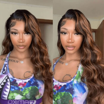Upgrade 6×5 Pre-cut Lace Wig Ombre Brown Highlight Wear & Go Glueless Wig 180% Density Pre-plucked Straight & Body Wave