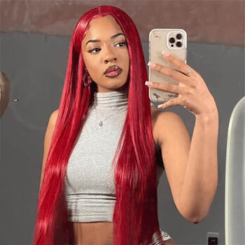 13×4 Straight Hd Lace Frontal Wigs Redwine Color 180% Density 6×5 Pre-cut Lace Glueless Wig