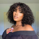 Human Hair Glueless Wigs Water Curls Hair Wigs with Fringe Bang