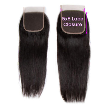 Celie 5×5 Lace Closure Brazilian Straight 100% Human Hair Natural Black Color Free Shipping