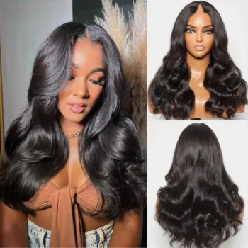 V Part Body Wave Glueless Human Hair Wigs For Beginners No Glue No Leave Out