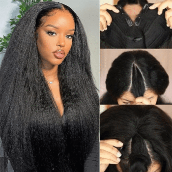 Kinky Straight U/V Part Wig Glueless Human Hair Wigs 180% Density