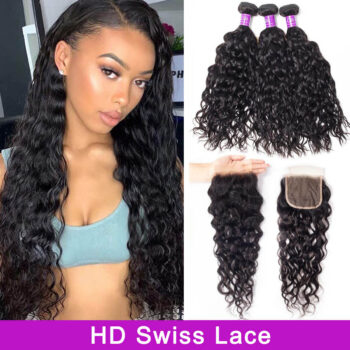 Brazilian Water Wave 3 Bundles With 5×5 HD Lace Closure